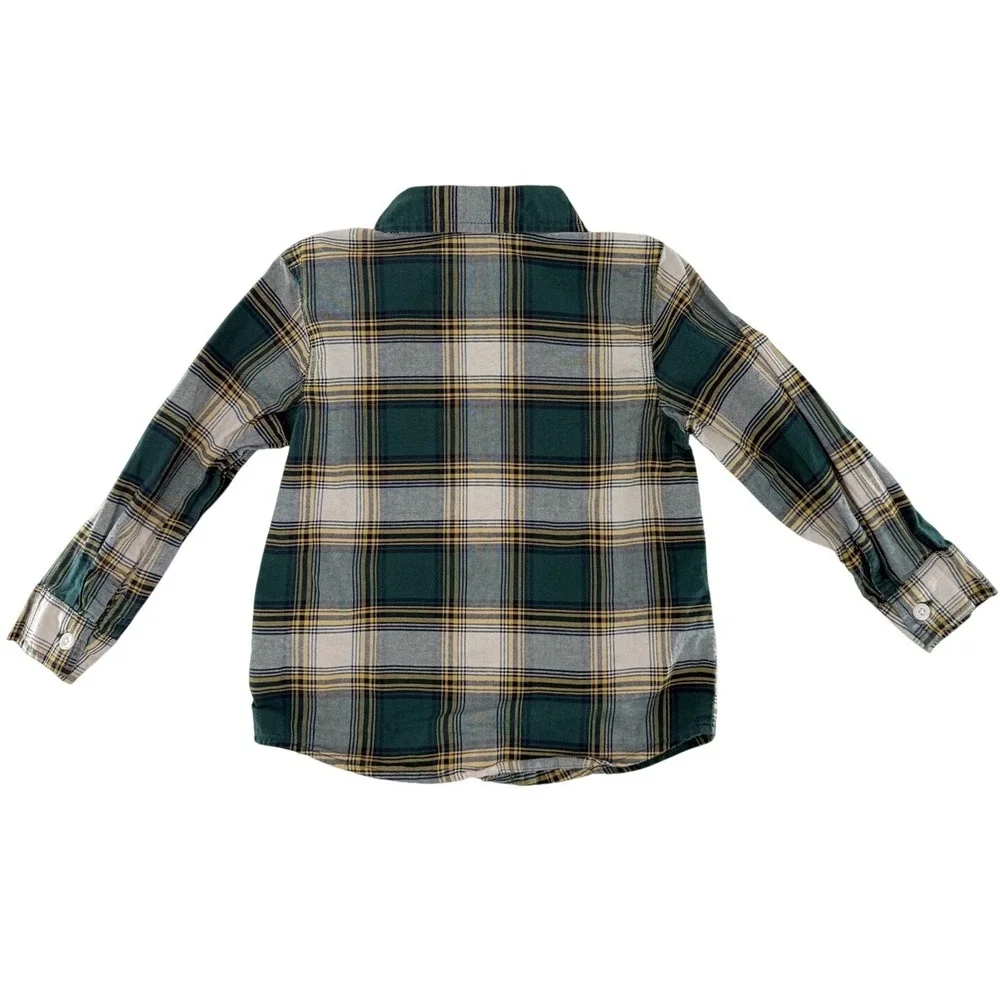 Old Navy Boys‎ 3T Plaid Flannel Button Down Shirt Emerald Isle Green 807971-01